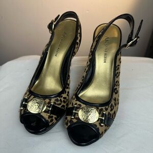 Anne Klein 7M, Black and Tan Leopard print Slingback Heels